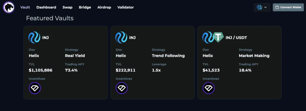 Featured vaults on Black Panther Finance