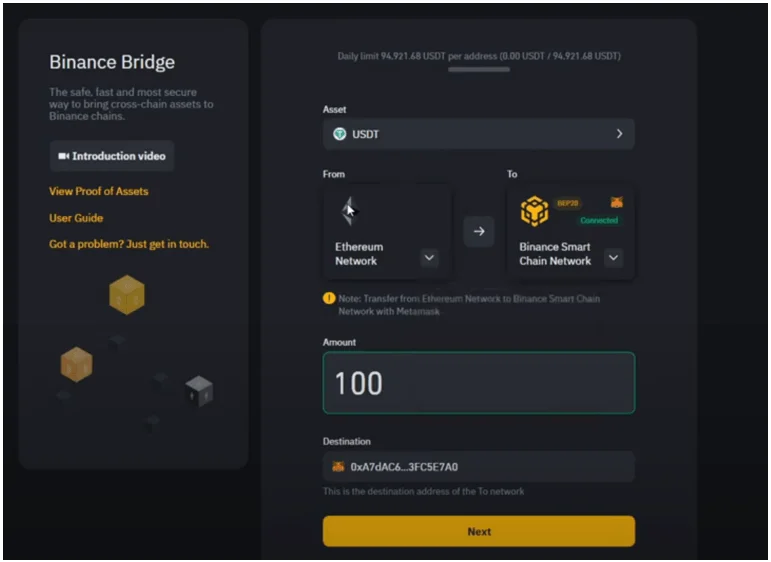 Binance Bridge select token
