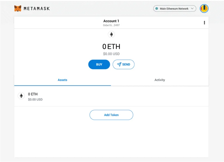 MetaMask main page