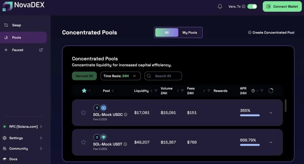 NovaDEX pools