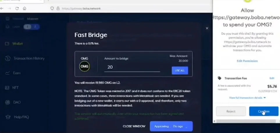 Confirm transaction using Metamask