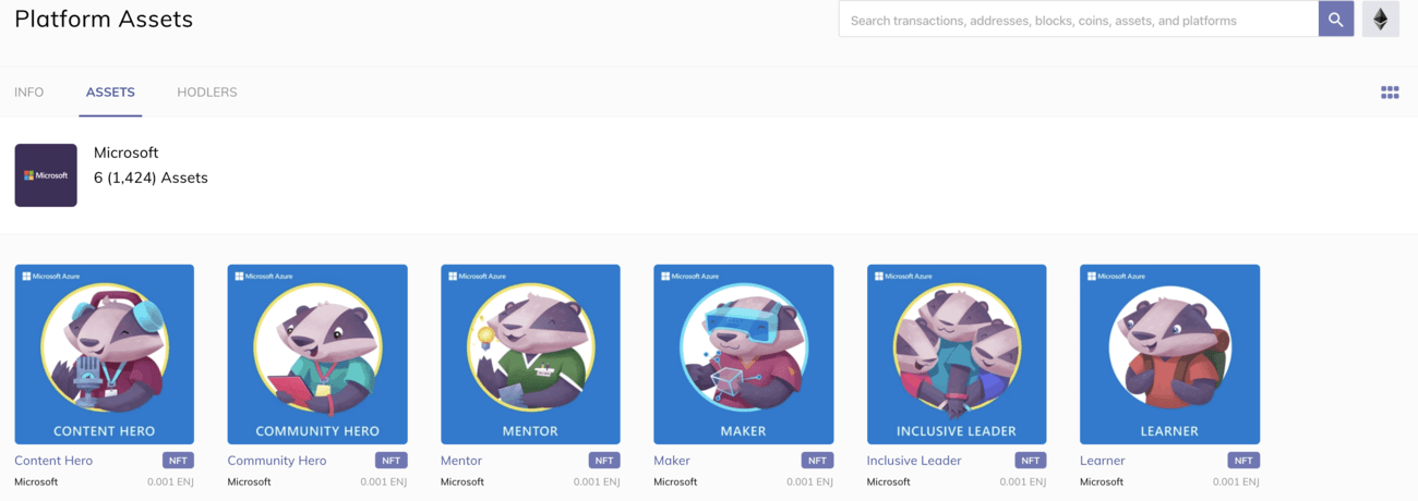 Microsoft Azure Heroes using Enjin ERC 1155
