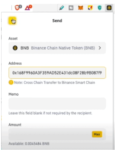 Copy address on Binance Chain Wallet Extension 