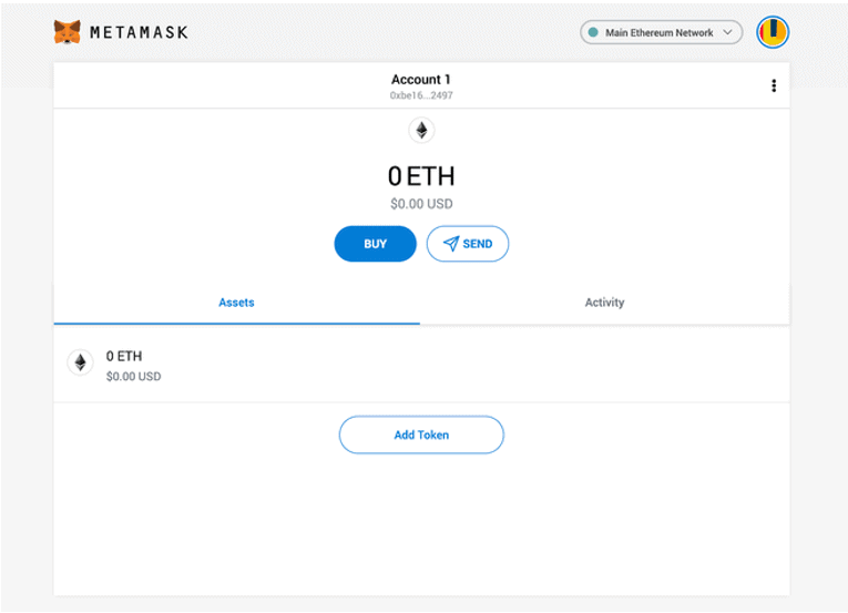 MetaMask main page